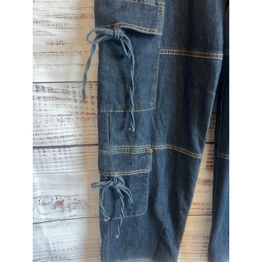 NO BOUNDARIES WOMENS BOW CARGO DARK DENIM STRETCH JEANS SIZE 4 NWT - Picture 4 of 12